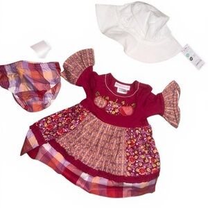 NWT Bonnie Baby 3-6M Fall Pumpkin Dress Set + Bloomers & Sun Hat 🍂🎃